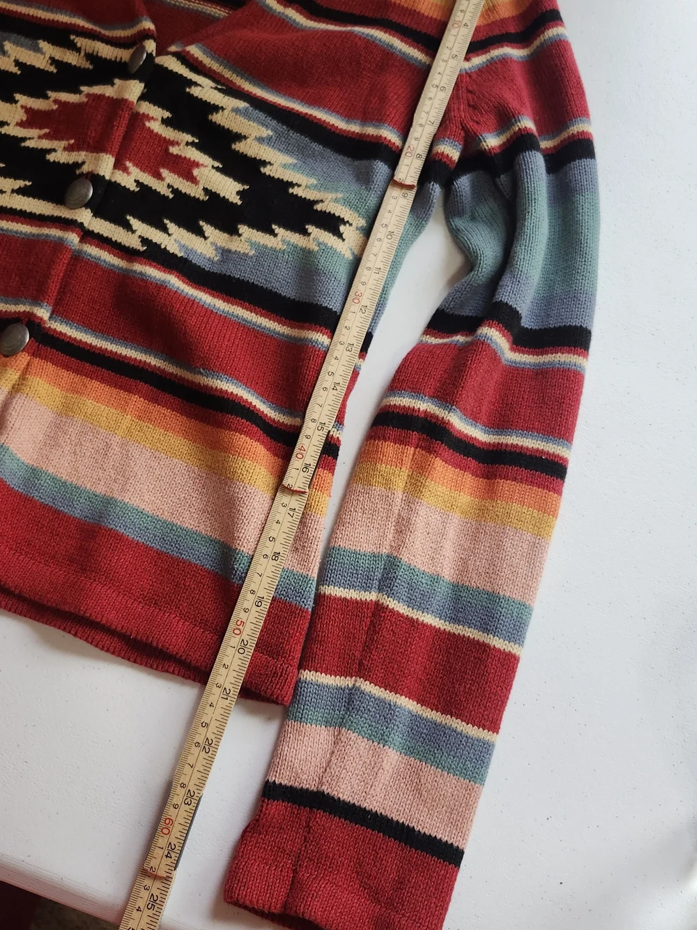 American Living Multicolor Striped V-Neck Cardigan with Aztec Motif